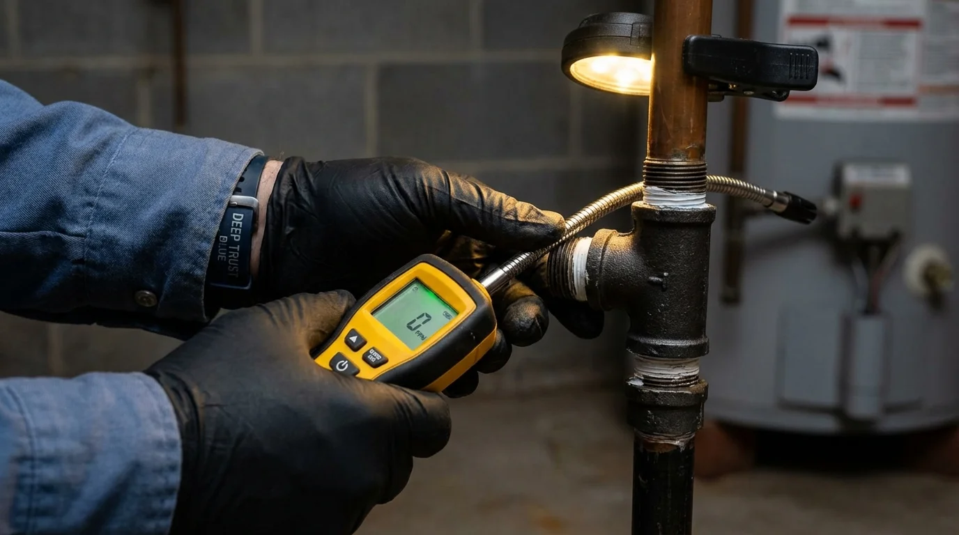 Gas leak detection with electronic sniffer by Johns Plumbing LLC in Sheffield